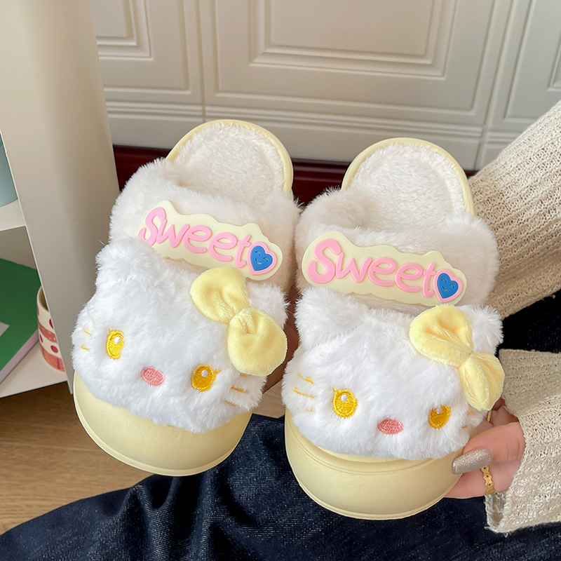 2025可爱卡通蝴蝶结KT猫可拆卸防水外穿秋冬棉拖鞋包头懒人一脚蹬