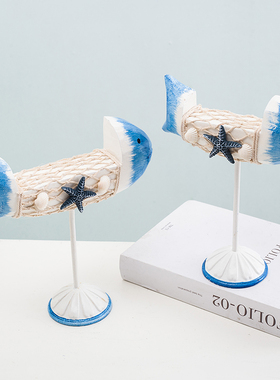 海洋风格木质小鱼摆件地中海桌面摆设样板房软装电视柜摆台装饰品