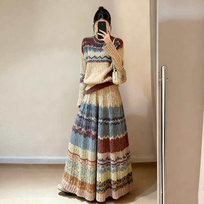 2025秋冬复古彩虹系毛衣半身裙套装女冬季两件套大码女装显瘦减龄,淘宝优惠券,粉丝福利购,淘宝优惠卷