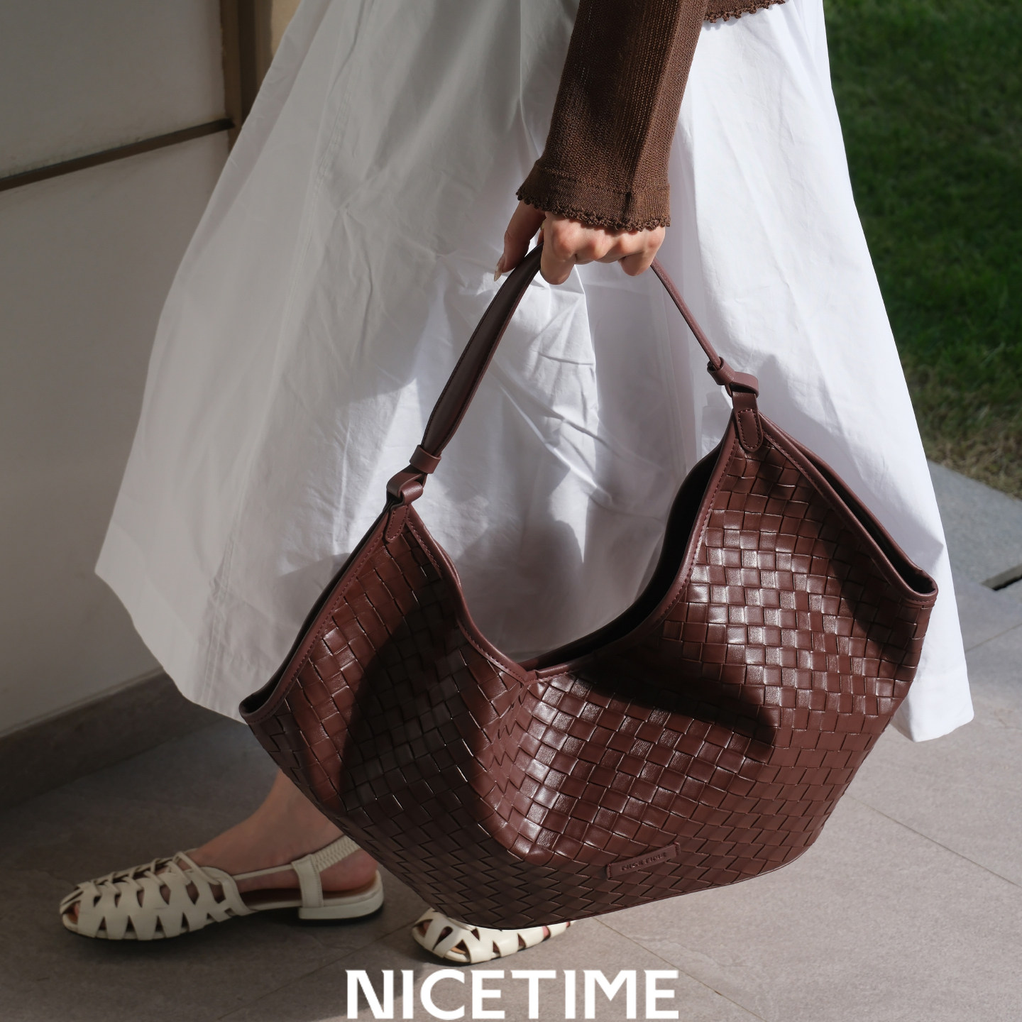 NICETIME法式浪漫手工牛皮编织包睿智随性hobo女士真皮包包,淘宝优惠券,粉丝福利购,淘宝优惠卷