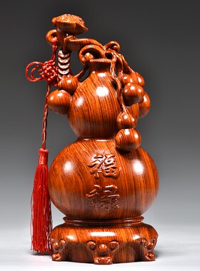 花梨木雕福c禄如意葫芦摆件实木客厅红木质家居中式装饰送礼工艺
