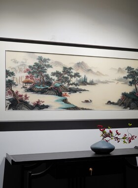 国画纯手工刺绣苏绣n成品挂画新中式客厅沙发背景墙山水风景装饰