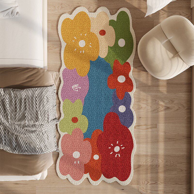 Small carpet bedroom room renovation colorful plush bedside blanket cushion balcony decoration floating carpet living room floor mat