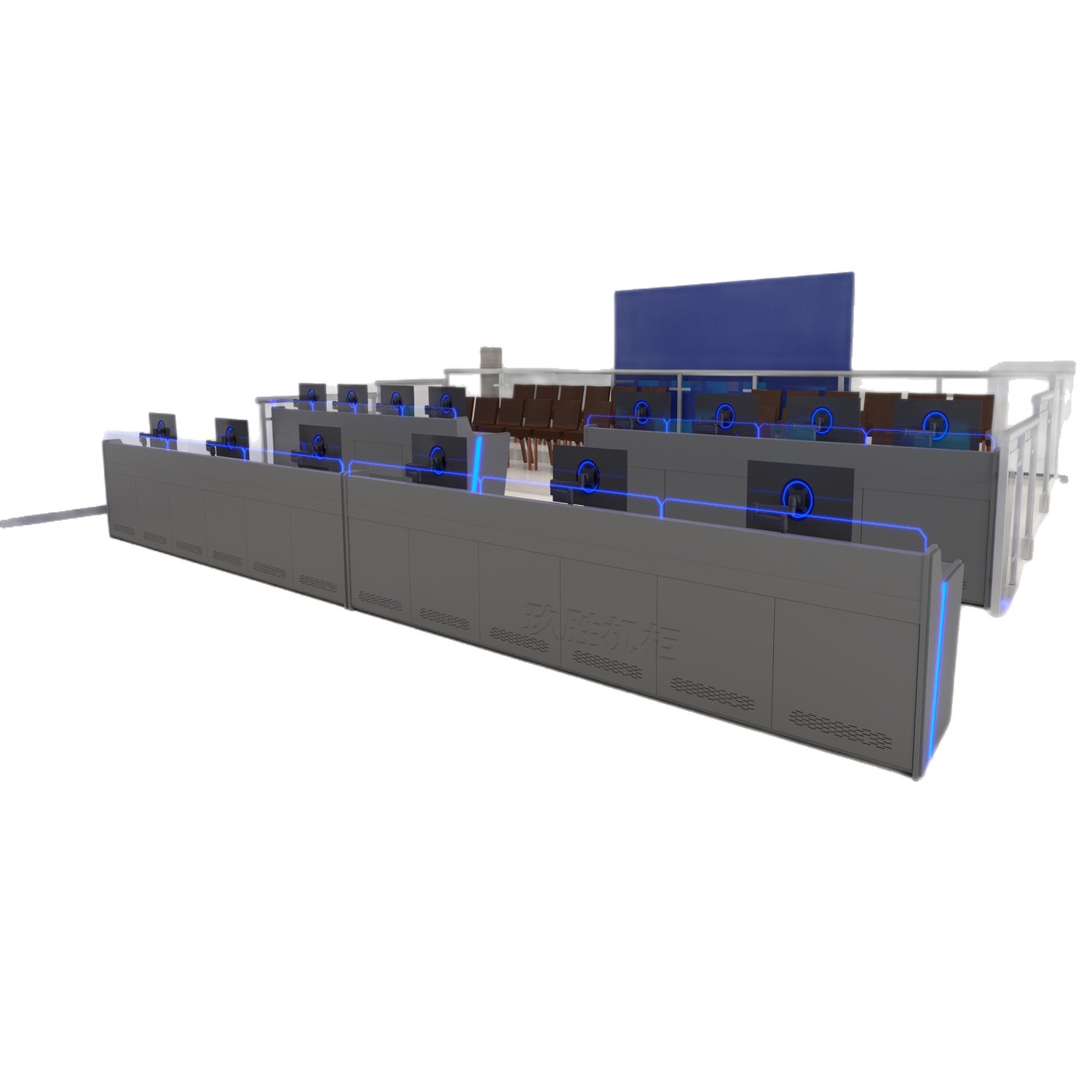 Command center console, simple modern technological sense operation console, central control room monitoring console, security dispatch console