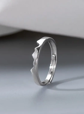 榕树下s925银山盟海誓情侣戒指情人节小众礼物活口素圈指戒男女款