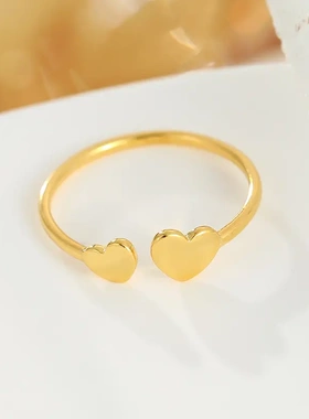 榕树下s925银不对称几何戒指女小众设计感轻奢爱心食指指环新款潮