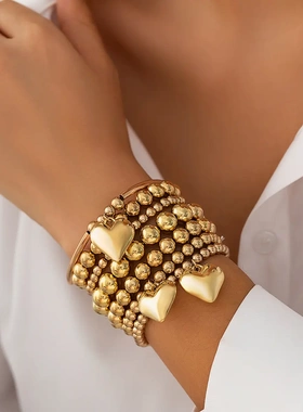 欧美饰品 个性简约珍珠串珠手链 时尚感爱心镂空braelet套装