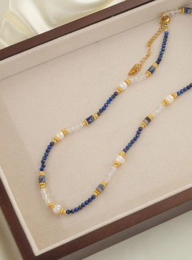 黑色水晶淡水珍珠项链不掉色女夏季高级感锁骨链复古简约百搭饰品