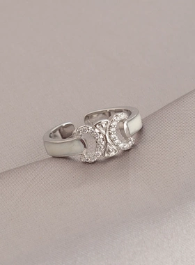 微镶锆石字母戒指女小众轻奢高级感时尚百搭简约个性开口食指戒指