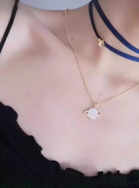 星球项链s925银粉色镶晶钻