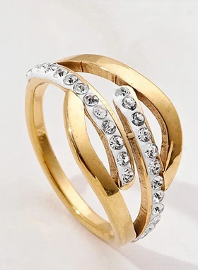 时尚情侣不锈钢饰品 桃心微镶钻精美个性异形镂空钛钢戒指