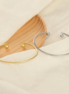 s925银日韩铃铛手环女简约时尚光面个性百搭手工制作手镯潮