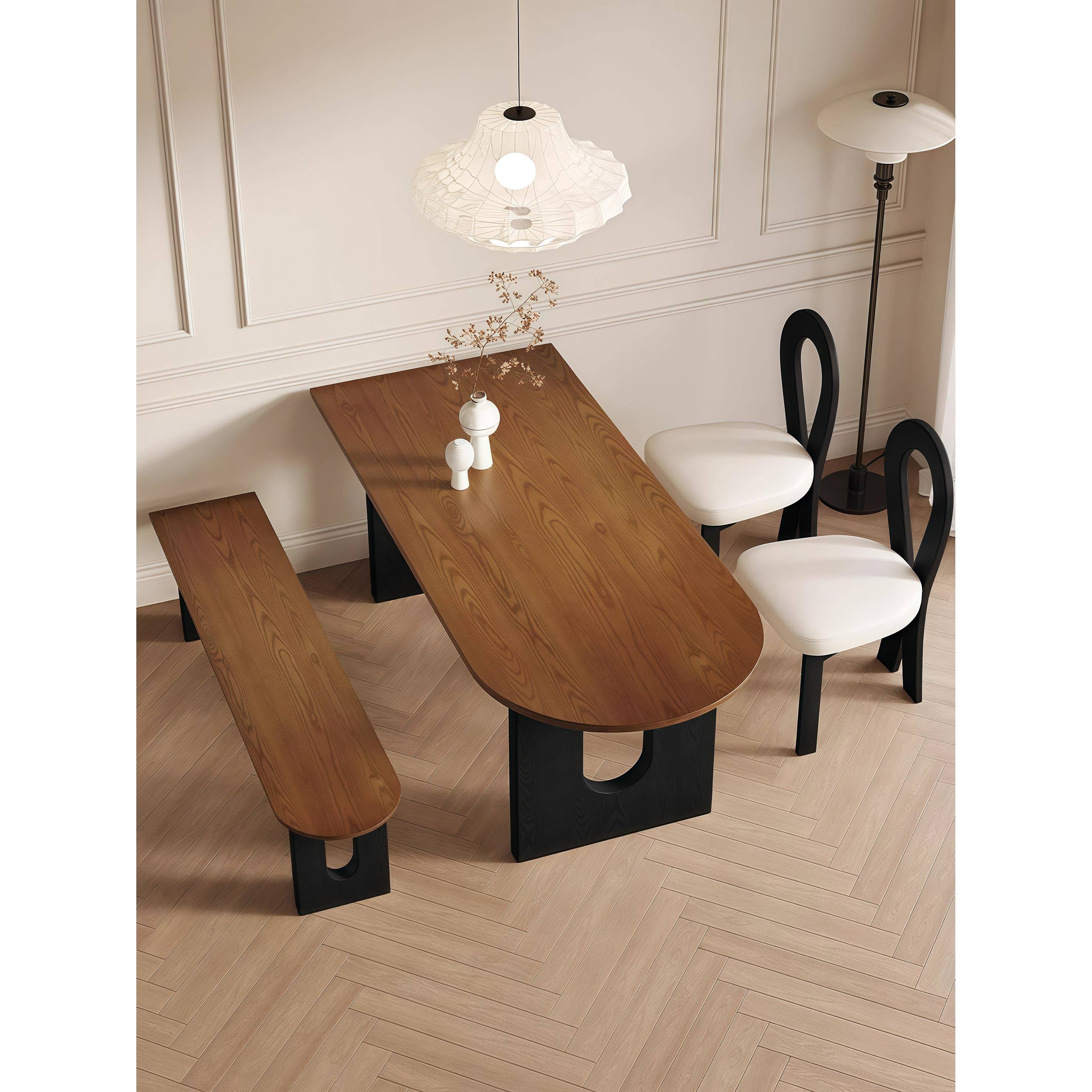 餐桌法式中古风家用小户型餐厅靠墙半圆形饭桌长桌岛台餐桌椅组合 - 图2