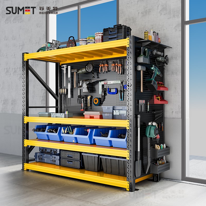 Hardware auto repair tool rack black and yellow warehouse v storage shelf multi-layer storage with side hole board storage