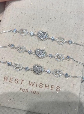 S925纯银色蕾丝爱心手链女