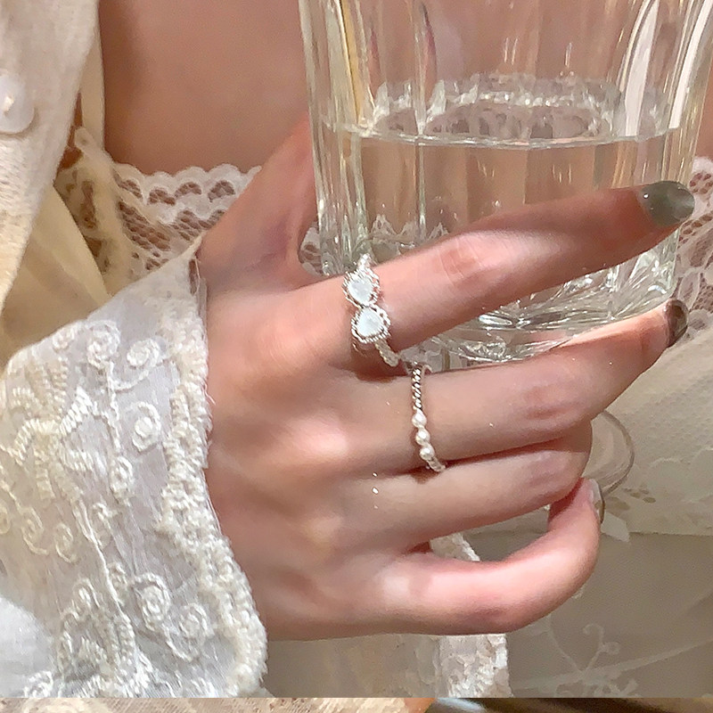 Korean sweet cat-eye bow pearl ring, gentle temperament index finger ring, high-end and versatile stacking ring