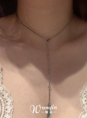 S925纯银色竹节链条流苏项链女