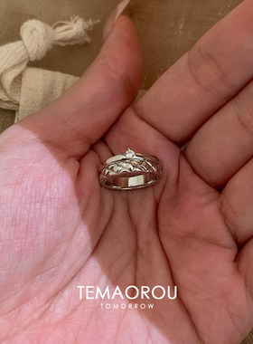 S925纯银双层一体菱格纹戒指女