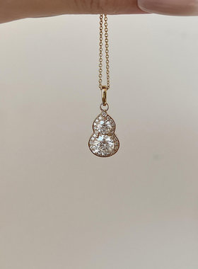 S925纯银满钻金色葫芦吊坠项链女