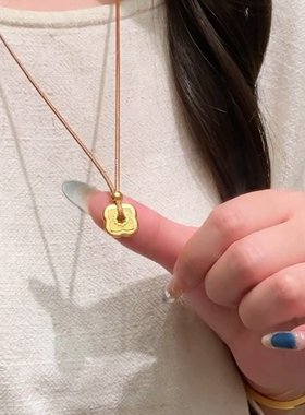 S925纯银复古金色柿蒂吊坠项链女