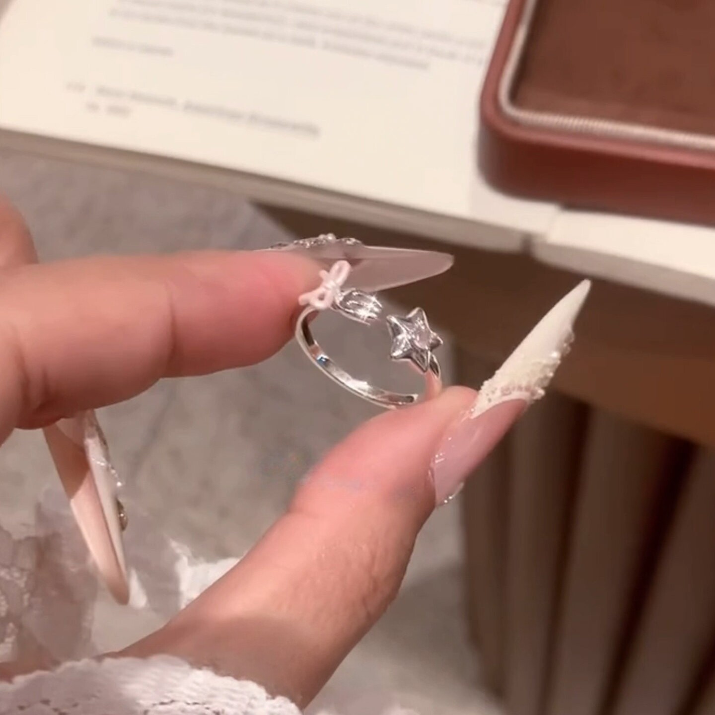 Girl Xingji~Sweet Fork Pink Diamond Star Ring