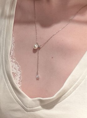 S925纯银抽绳水滴珍珠项链女