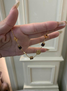 S925纯银复古四叶花手链女