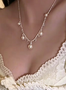 S925纯银超闪珍珠流苏项链女