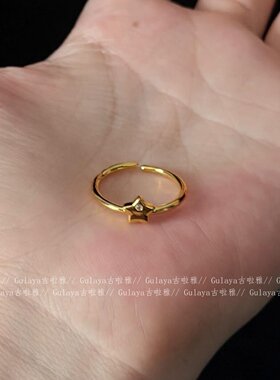 S925纯银五角星闪锆开口戒指女