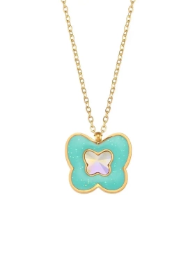 欧美时尚小众气质简约贝壳项坠不锈钢镀18k金爱心方形滴油项链女