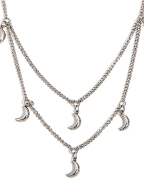 欧美时尚法式个性百搭项坠不锈钢镀18k金侧身链小月亮吊坠项链女
