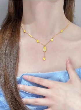 珐琅蓝色流苏花朵项链小清新蓝时尚气质百搭锁骨链2025新款