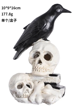 万圣节骷髅乌鸦摆件家居庭院装饰品恐怖骷髅乌鸦家居摆件