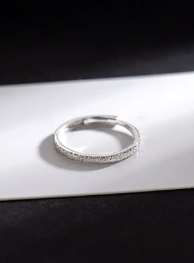 s925银磨砂情侣戒指男女一对2023年新款潮素圈简约时尚指环