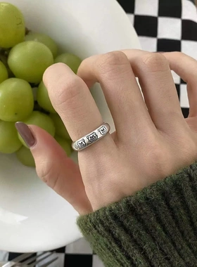 韩版不掉色三只戒指女复古时间气质开口指环小众设计嘻哈食指