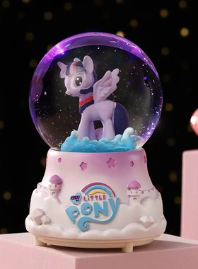创意小马发光水晶球音乐盒装饰摆件同学生日礼品氛围彩灯水球
