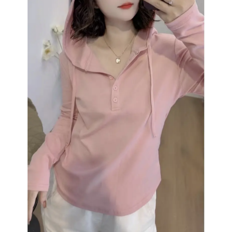 2025新款长袖T恤女新款宽松休闲帽衫卫衣显瘦时尚带帽上衣纯色,淘宝优惠券,粉丝福利购,淘宝优惠卷