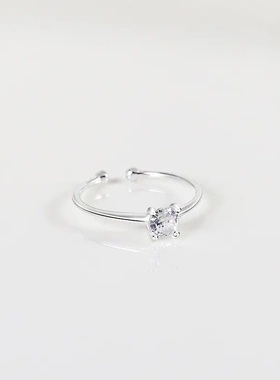 s925个性头结戒指韩版小巧可爱单钻素银开口指环指戒