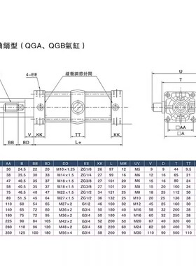 TWSNS标准气缸QGB铁制缸径80/100行程25/50/75/100/500/1000