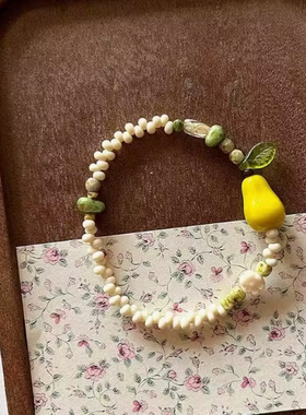 森系梨子手链可爱双层叠带串珠