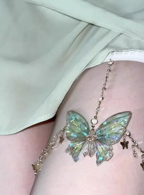 新款蝴蝶腿链女多层红色夸张性感蕾丝弹力大腿链甜酷脚链2025新款