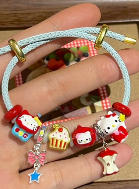 动漫卡通KT猫苹果滴油串珠diy手镯女红色多巴胺手链甜美设计手饰