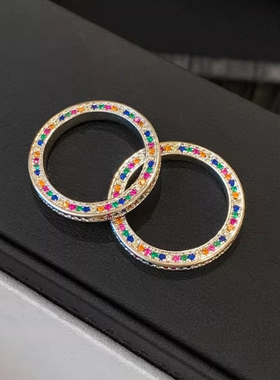多巴胺彩虹色宝石排钻食指锆石戒指女小众设计轻奢高级感叠戴指环
