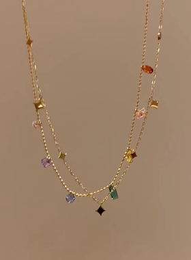 「彩虹假日」多巴胺春夏项链设计感彩色碎钻四芒星爱心叠戴锁骨链