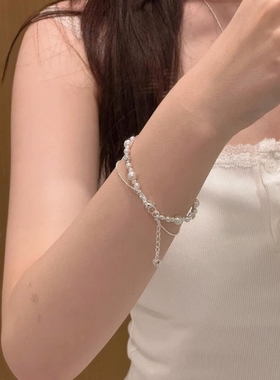 富家千金~双层爆闪钻球珍珠手链串珠高级感气质轻奢手饰女送礼物