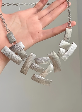 choker几何拼接项链金属质感个性夸张方块项饰Y2K风格百搭项饰品
