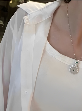 新中式玉髓微镶平安扣高冰玉吊坠项链女轻奢小众镶钻颈链毛衣链