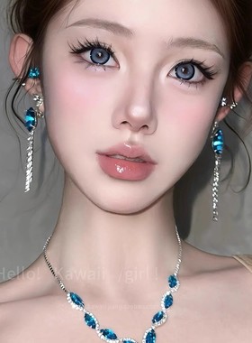 蓝色流苏水滴锆石项链耳环轻奢宫廷风气质高级锁骨链新娘婚纱配饰