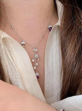 「铃兰絮语」精致紫水晶铃兰花手链银拉丝流苏手链项链女新款配饰