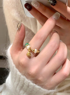 新中式复古中式珍珠弹力戒指中国风简约高级感指环纳福喜庆戒子